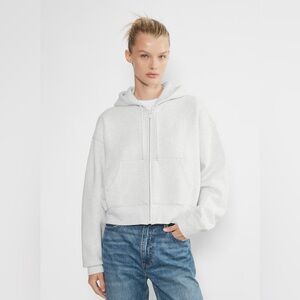 Aritiza Cozy Sweatfleece Boyfriend Boxy Zip Hoodie / Heather Cloud White